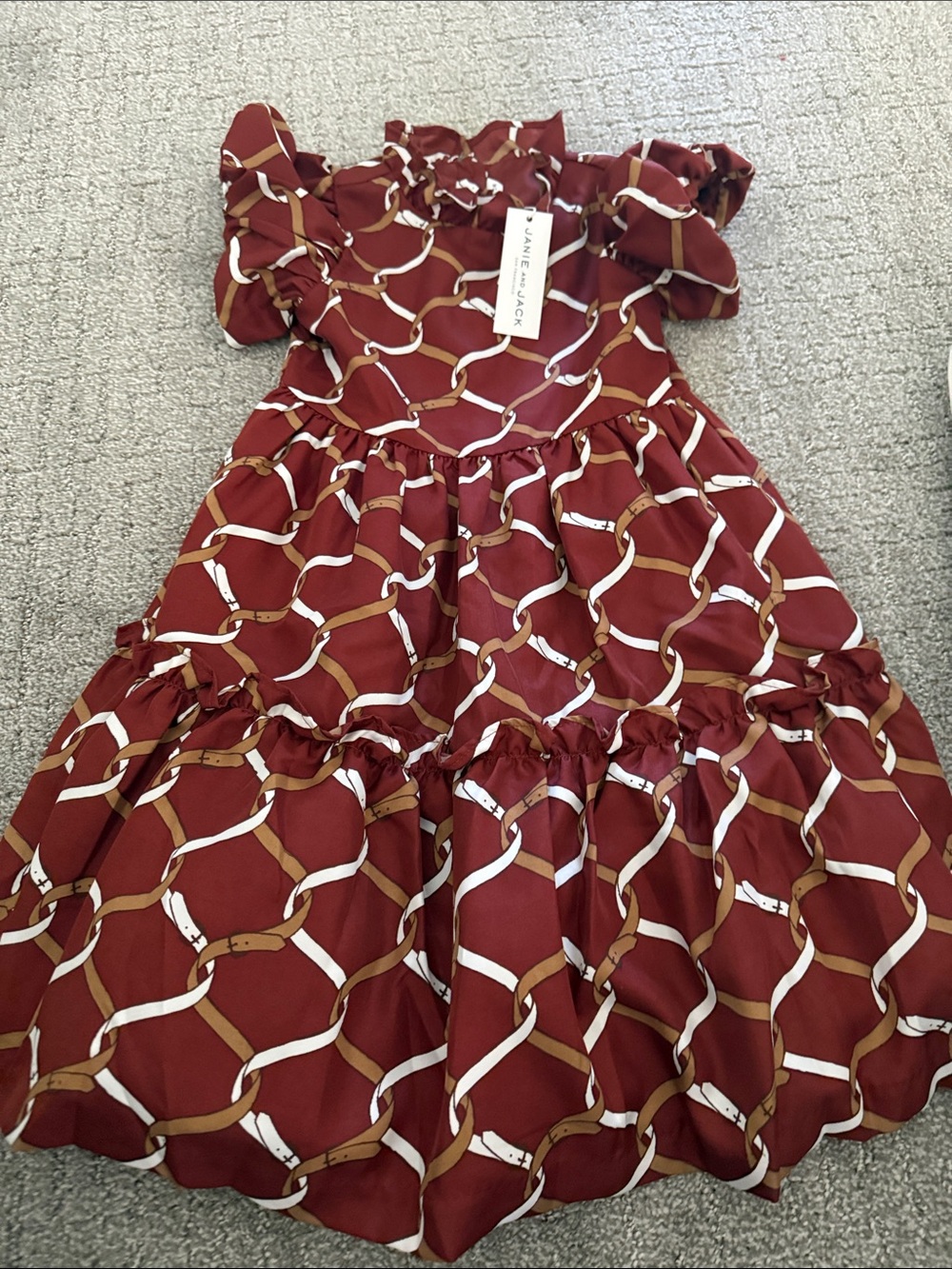NwtJanie and Jack Burgundy Chain-Print Ruffle Dress